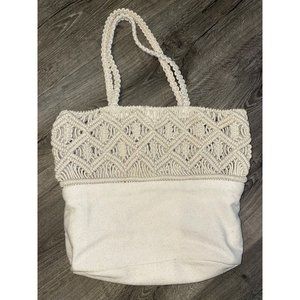 Crocheted Boho Purse Handbag Cream Medium Unbranded